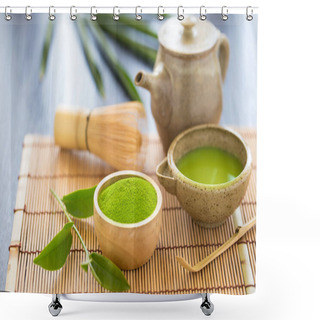 Personality  Set Of Organic Green Matcha Tea Ceremony Shower Curtains