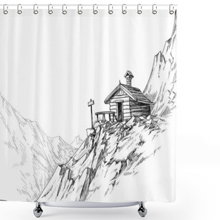 Personality  Mountain Hut Sketch Shower Curtains