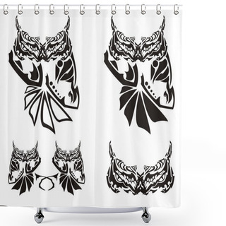 Personality  Ornate Owl Symbols In Tribal Style Shower Curtains