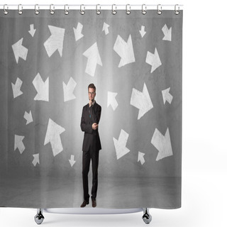 Personality  Businessman Standing With Arrows Around Shower Curtains