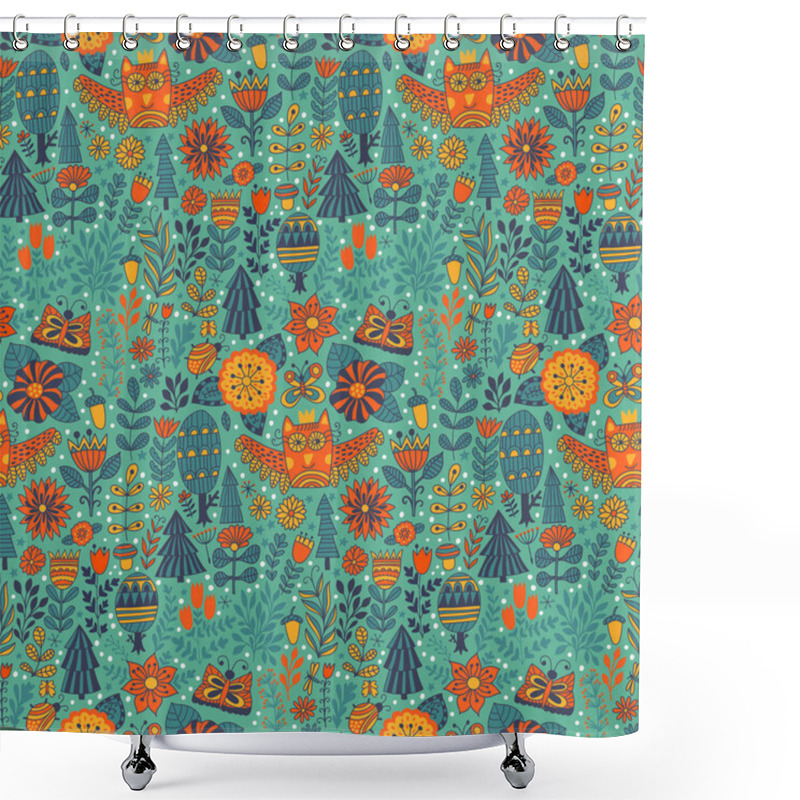 Personality  Vector floral seamless pattern with forest, owl, trees. shower curtains