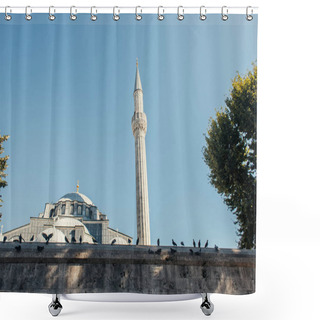 Personality  Doves Near Exterior Of Mihrimah Sultan Mosque, Istanbul, Turkey  Shower Curtains