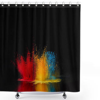 Personality  Red, Blue And Yellow Holi Powder Explosion On Black, Hindu Spring Festival Shower Curtains