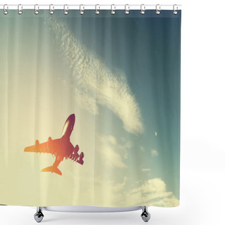 Personality  Airplane Taking Off At Sunset Shower Curtains