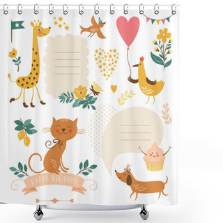 Personality  Set Of Animals Illustrations And Graphic Elements For Invitation Cards Shower Curtains