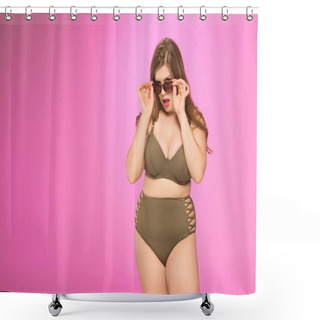Personality  Overweight Woman Posing In Sunglasses Shower Curtains