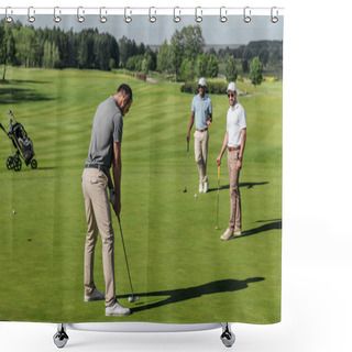 Personality  Young Friends Playing Golf Shower Curtains