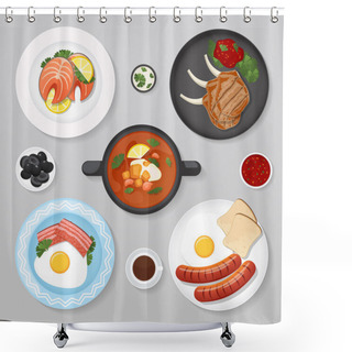 Personality  Food Business Flat Lay Idea Shower Curtains