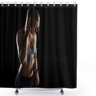Personality  Sporty Woman With Earphones Shower Curtains