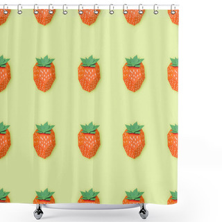 Personality  Top View Of Pattern With Handmade Paper Strawberries Isolated On Yellow Shower Curtains