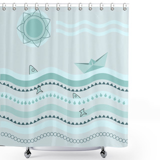 Personality  Vector Background With Paper Boat. Shower Curtains