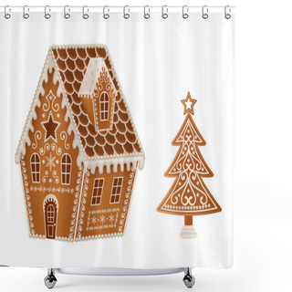 Personality  Gingerbread House With Christmas Tree Shower Curtains