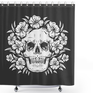 Personality  Hand Drawing Skull Surrounded By Rose Flower Vector Illustration Shower Curtains