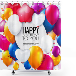 Personality  Vector Birthday Card With Balloons And Confetti. Shower Curtains