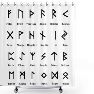 Personality  Futhark Runes Magic Authentic Vector Illustration Logo Symbol Shower Curtains
