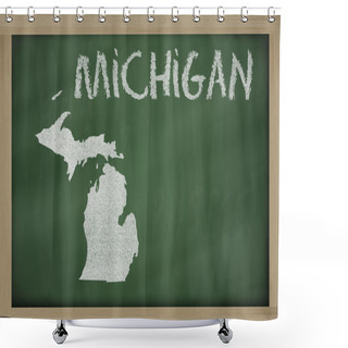 Personality  Outline Map Of Michigan On Blackboard Shower Curtains