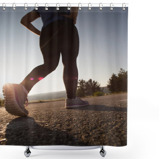 Personality  Young Woman Stretching Before Running In The Early Evening, Inst Shower Curtains