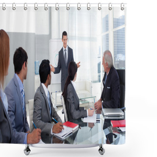 Personality  Confident Businessman Giving A Presentation To His Team Shower Curtains