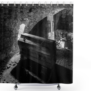 Personality  Inside View Of Crypt With Old Coffin Shower Curtains