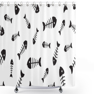 Personality  Fish Bone Seamless Pattern Vector Tuna Salmon Dolphin Shark Ocean Sea Tropical Scarf Isolated Tile Background Repeat Wallpaper Shower Curtains