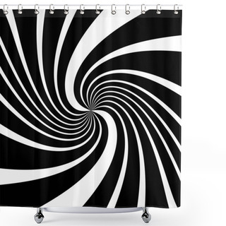 Personality  Twist, Spiral, Swirl, Twirl Element. BW Radial Rotating Stripes Shower Curtains