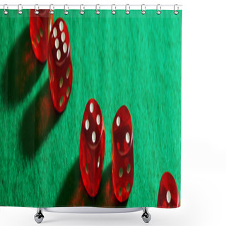 Personality  High Angle View Of Red Dice On Green Background, Panoramic Shot Shower Curtains