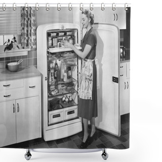 Personality  Woman With Open Refrigerator Shower Curtains