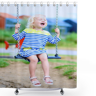 Personality  Little Girl Having Fun At Playground Shower Curtains