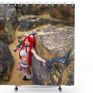 Personality  Beautiful Female Character With Two Swords In Mountain Area.  Shower Curtains