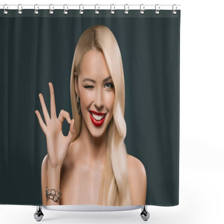 Personality  Woman Showing Ok Sign Shower Curtains