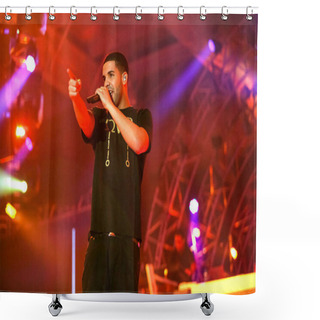 Personality  Johannesburg, South Africa - December 09, 2011: Singer Songwriter Drake Live In Concert On Stage With Backing Band Shower Curtains