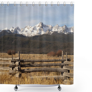 Personality  Ranch Range Fence Sun Valley Idaho Sawtooth Mountain Range Shower Curtains