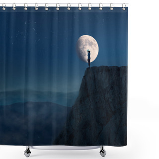Personality  Lonely Young Woman On Top Of A Cliff At Night Shower Curtains