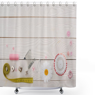 Personality  Workshop With Needlework Details And Tools Shower Curtains