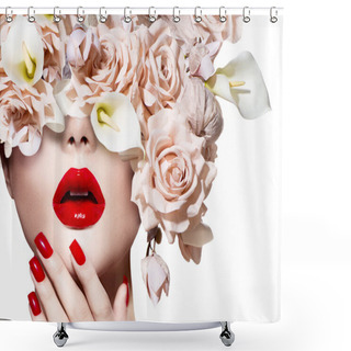 Personality  Girl Face With Roses. Shower Curtains