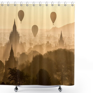 Personality  Balloons And Pagodas In Bagan Shower Curtains