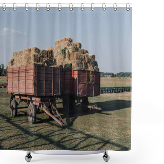 Personality  Rural Scene With Two Hindcarriage Full Of Stacked Hay At Farm In Countryside Shower Curtains