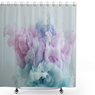 Personality  Close Up View Of Light Blue, Pink And Purple Paint Swirls Isolated On Grey Shower Curtains