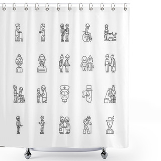 Personality  Elderl Line Icons, Signs, Vector Set, Outline Illustration Concept  Shower Curtains