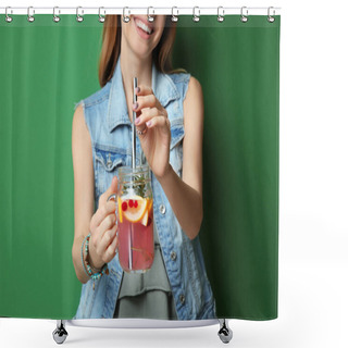Personality  Young Woman With Lemonade  Shower Curtains