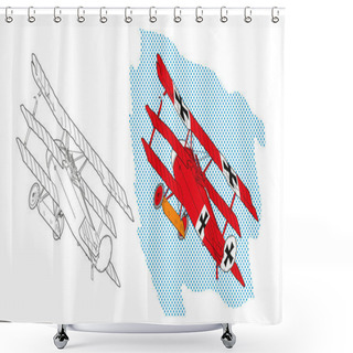 Personality  Vector Illustration Of A Red World War I Plane Over Blue Sky. Design For Children's Books. Shower Curtains