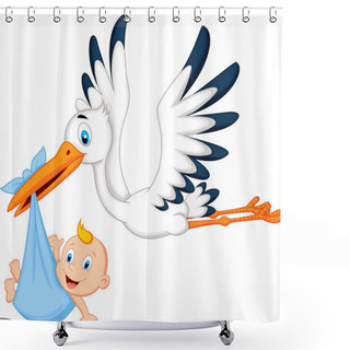 Personality  Stork Carrying Baby Shower Curtains