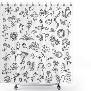 Personality  Floral Design Elements Outlines Shower Curtains