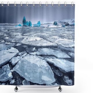 Personality  Glacial Lake With Icebergs Shower Curtains