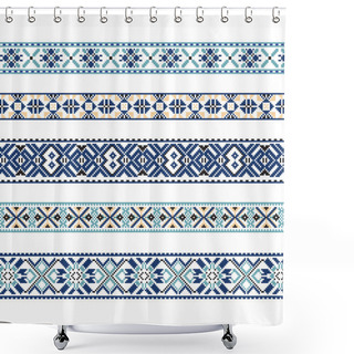 Personality  Set Of Ethnic Ornament Pattern In Blue And Brown Colors Shower Curtains