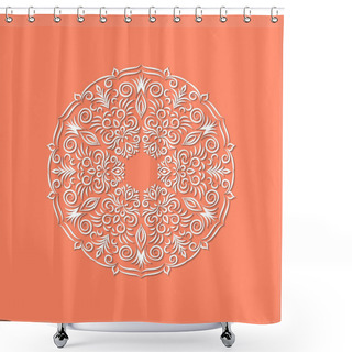 Personality  Ornamental Hand Drawn Flower Oriental Mandala On Red Color Background With Shadow Effect. Ethnic Vintage Pattern. Indian, Asian, Arabic, Islamic, Ottoman Motif. Vector Illustration. Shower Curtains