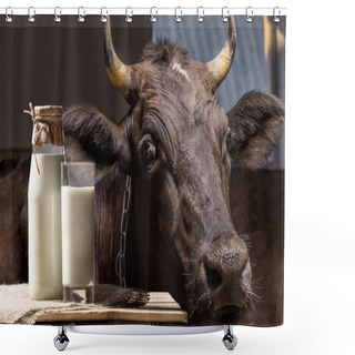 Personality  Cow And Milk In Glass Shower Curtains