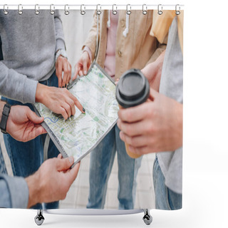 Personality  Cropped View Of Travelers With Coffee To Go Pointing At Map In City Shower Curtains
