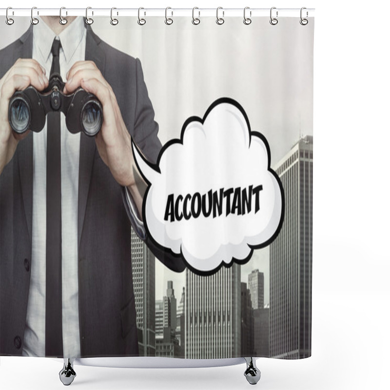 Personality  Accountant Text On Speech Bubble With Businessman Holding Binoculars Shower Curtains