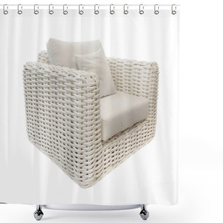 Personality  White Wicker Chair Isolated On White Background. Details Of Modern Boho, Bohemian , Scandinavian And Minimal Style . Eco Design Interior Shower Curtains